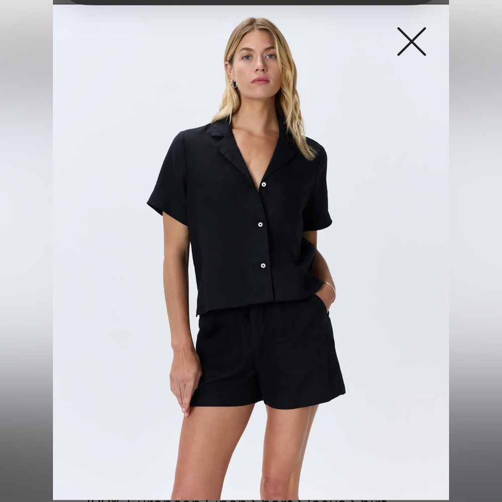 Quince Black Short-Sleeve Button-Down Linen Shirt - Picture 5 of 9
